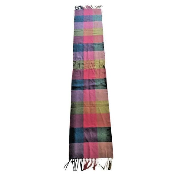 Plaid 100% Cashmere Scarf Fringed Preppy Colorful Pastel Soft Made in Scotland - Picture 5 of 7